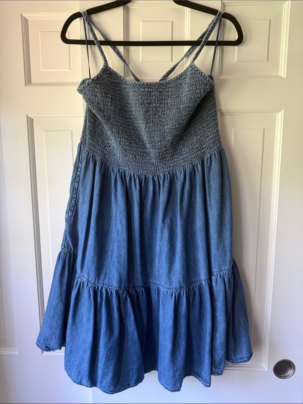 GAP Blue Denim Smocked Tiered Mini Sundress